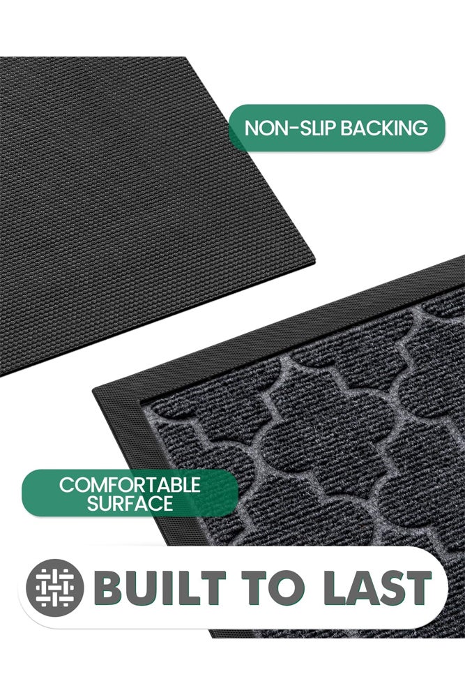 شبيلي بساط مدخل منخفض الارتفاع من مطاط طبيعي بسطح محزز ومقاوم للانزلاق ومضاد للتسرب وسهل التنظيف؛ مناسب للأسر والمكاتب في المداخل وغرف الطين؛ أداء كشط للأحذية وتصميم حصيرة ترحيب وسجادة باب متينة (أسود) - Image 3