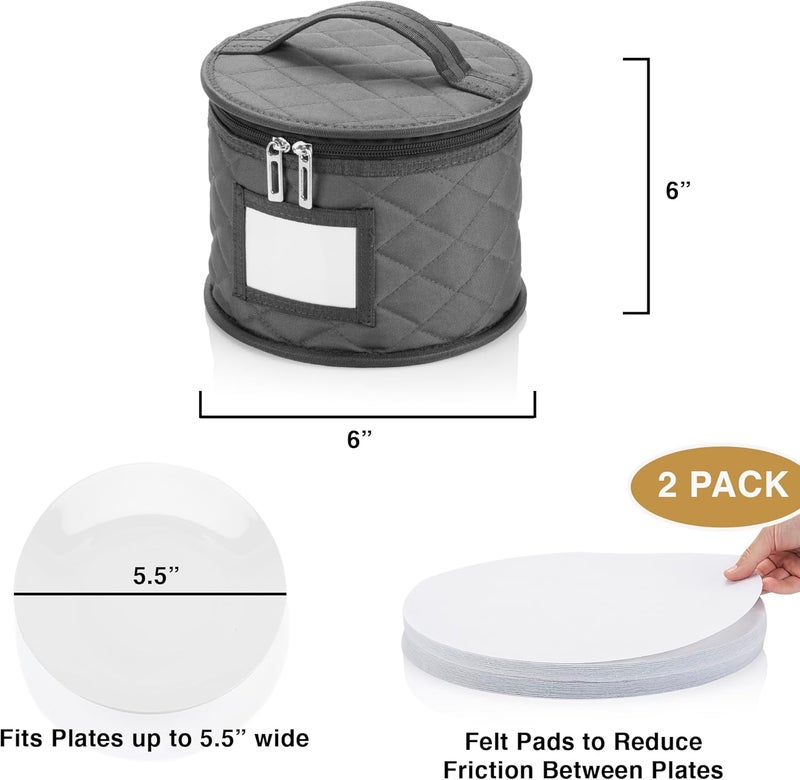 STOZU 2 Pack 6" Small Plate Storage Case - China Storage Container - Stackable With Padded Interior to Store Dinnerware Dishes - 24 Felt Dividers Included - Gray - Great for Saucers and Small Bowls - Image 2