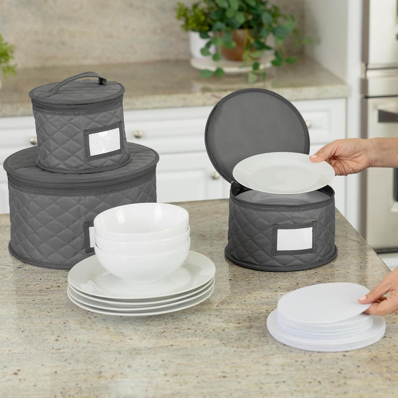 STOZU 2 Pack 6" Small Plate Storage Case - China Storage Container - Stackable With Padded Interior to Store Dinnerware Dishes - 24 Felt Dividers Included - Gray - Great for Saucers and Small Bowls - Image 4