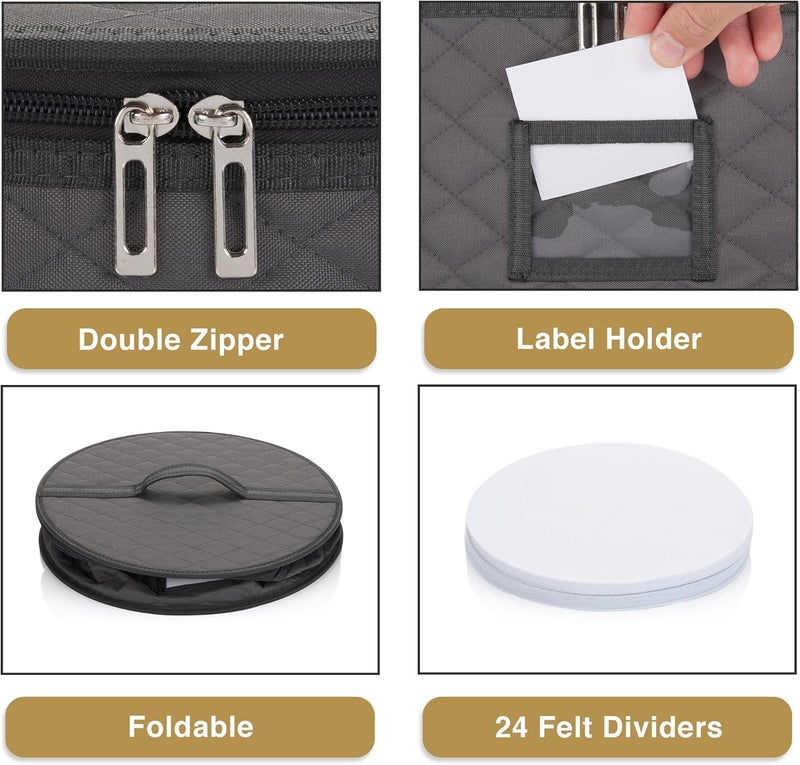 STOZU 2 Pack 6" Small Plate Storage Case - China Storage Container - Stackable With Padded Interior to Store Dinnerware Dishes - 24 Felt Dividers Included - Gray - Great for Saucers and Small Bowls - Image 3