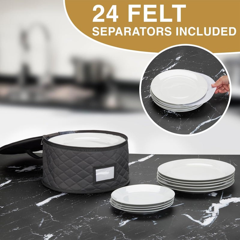 STOZU 2 Pack 6" Small Plate Storage Case - China Storage Container - Stackable With Padded Interior to Store Dinnerware Dishes - 24 Felt Dividers Included - Gray - Great for Saucers and Small Bowls - Image 5