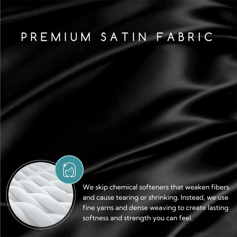 MR&HM Satin Sheets King Size with Elastic Corner Straps, 4-Piece Silky Bedding Set, Deep Pocket 15 Inches, Good for Hair & Skin (King, Black) - Image 2