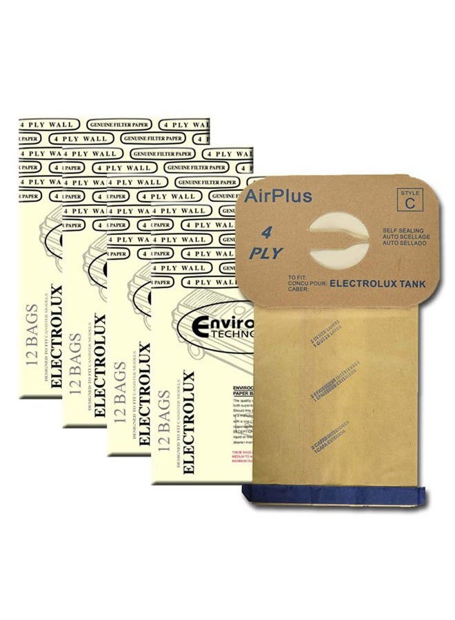 ENVIROCARE Replacement 4 Ply Filtration Vacuum Cleaner Dust Bags for Electrolux Canisters - Style C 48 bags - Image 1