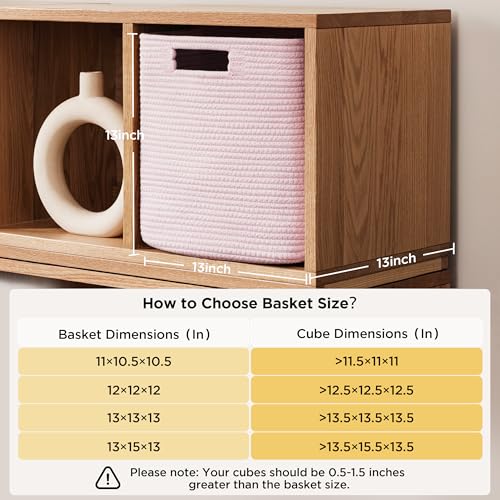UBBCARE Set of 4 Storage Basket13 X 13 X 13 in Cotton Rope Basket for Shelves Toys Book Cube Storage Bins with Handles Woven Storage Basket for Organizing Pink - Image 3