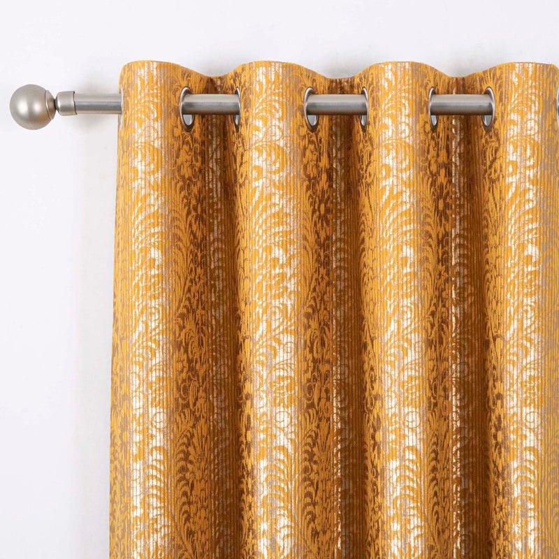 always4u 100% Blackout Damask Foil Print Yellow and Gold Ridged Velvet Curtains 84 Inches Long Drapes 2 Panels Shiny Metallic Window 54 * 84 Inches - Image 3