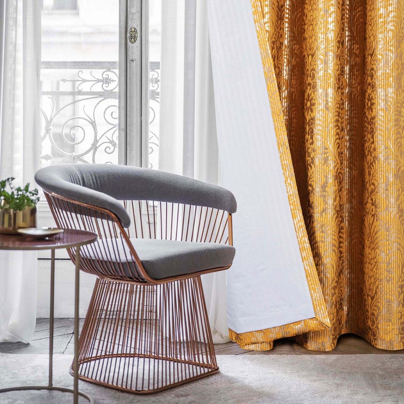 always4u 100% Blackout Damask Foil Print Yellow and Gold Ridged Velvet Curtains 84 Inches Long Drapes 2 Panels Shiny Metallic Window 54 * 84 Inches - Image 5