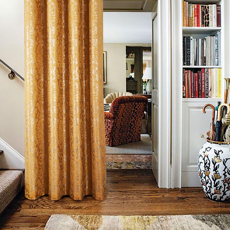 always4u 100% Blackout Damask Foil Print Yellow and Gold Ridged Velvet Curtains 84 Inches Long Drapes 2 Panels Shiny Metallic Window 54 * 84 Inches - Image 4