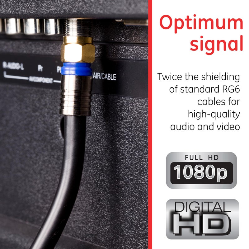 GE RG6 Coaxial Cable, 50 ft. F-Type Connectors, Quad Shielded Coax Cable, 3 GHz Digital, In-Wall Rated, Ideal for TV Antenna, DVR, VCR, Satellite, Cable Box, Home Theater, Black, 33532 - Image 5