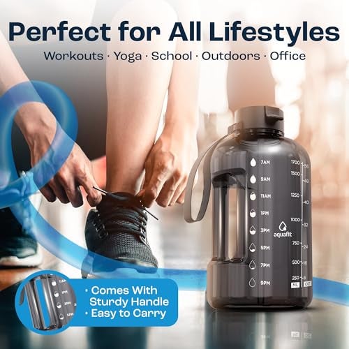 AQUAFIT 64 oz Water Bottle with Time Marker - Straw & Chug Lid - BPA Free Half Gallon Gym Water Bottle with Handle - Big Gallon Jug (Blue Skies, 64 Ounces) - Image 5