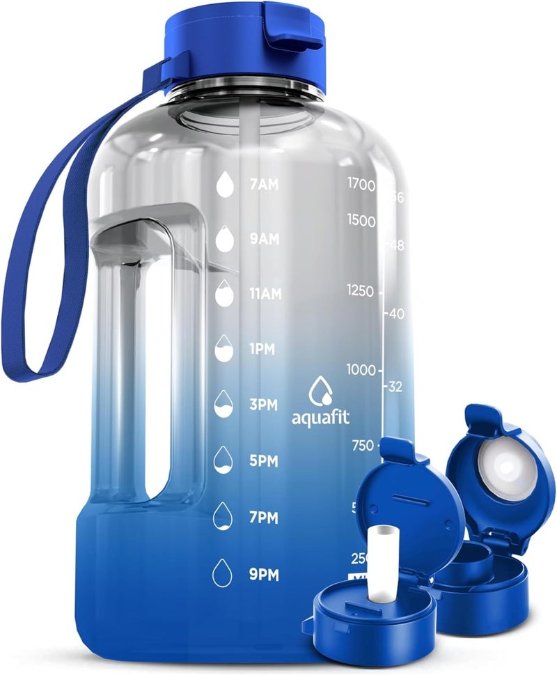 AQUAFIT 64 oz Water Bottle with Time Marker - Straw & Chug Lid - BPA Free Half Gallon Gym Water Bottle with Handle - Big Gallon Jug (Blue Skies, 64 Ounces) - Image 1