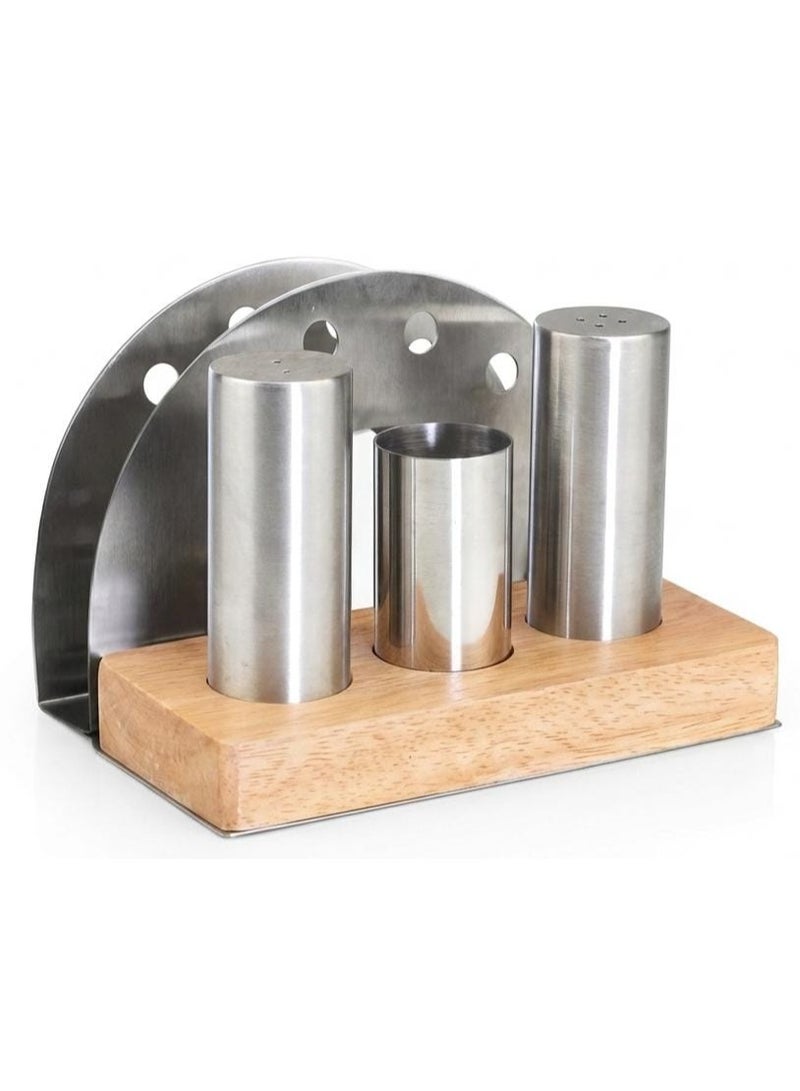 شنغيا طقم توابل فاخر من الفولاذ المقاوم للصدأ من شينغيا مع حامل مناديل مدمج - منظم طاولة عصري - Image 1