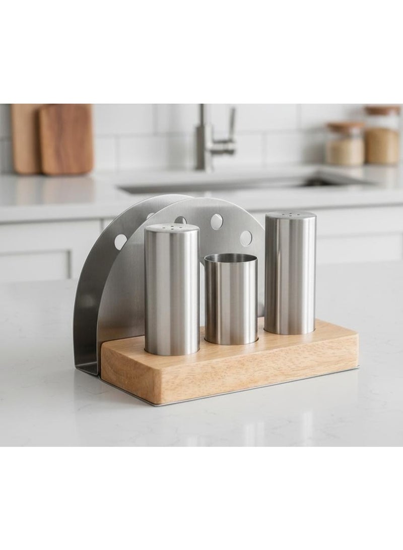 شنغيا طقم توابل فاخر من الفولاذ المقاوم للصدأ من شينغيا مع حامل مناديل مدمج - منظم طاولة عصري - Image 2