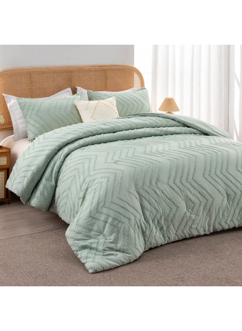 Litanika Litanika Sage Green California King Comforter Set  3 Pieces Cal King Oversized Chevron Tufted Boho Bedding Comforter Sets  Fluffy Bed Set (104x96In Comforter & 2 Pillowcases)  - Image 2