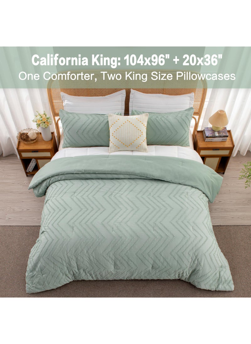 Litanika Litanika Sage Green California King Comforter Set  3 Pieces Cal King Oversized Chevron Tufted Boho Bedding Comforter Sets  Fluffy Bed Set (104x96In Comforter & 2 Pillowcases)  - Image 3