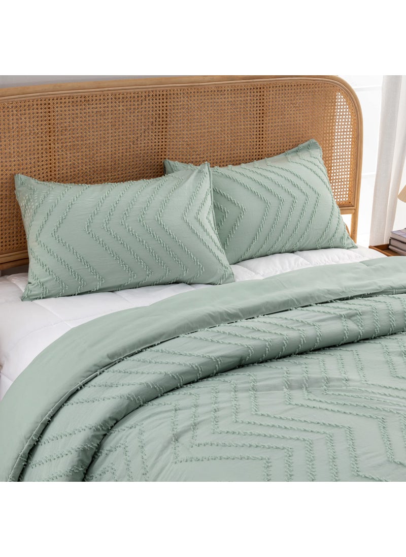 Litanika Litanika Sage Green California King Comforter Set  3 Pieces Cal King Oversized Chevron Tufted Boho Bedding Comforter Sets  Fluffy Bed Set (104x96In Comforter & 2 Pillowcases)  - Image 4
