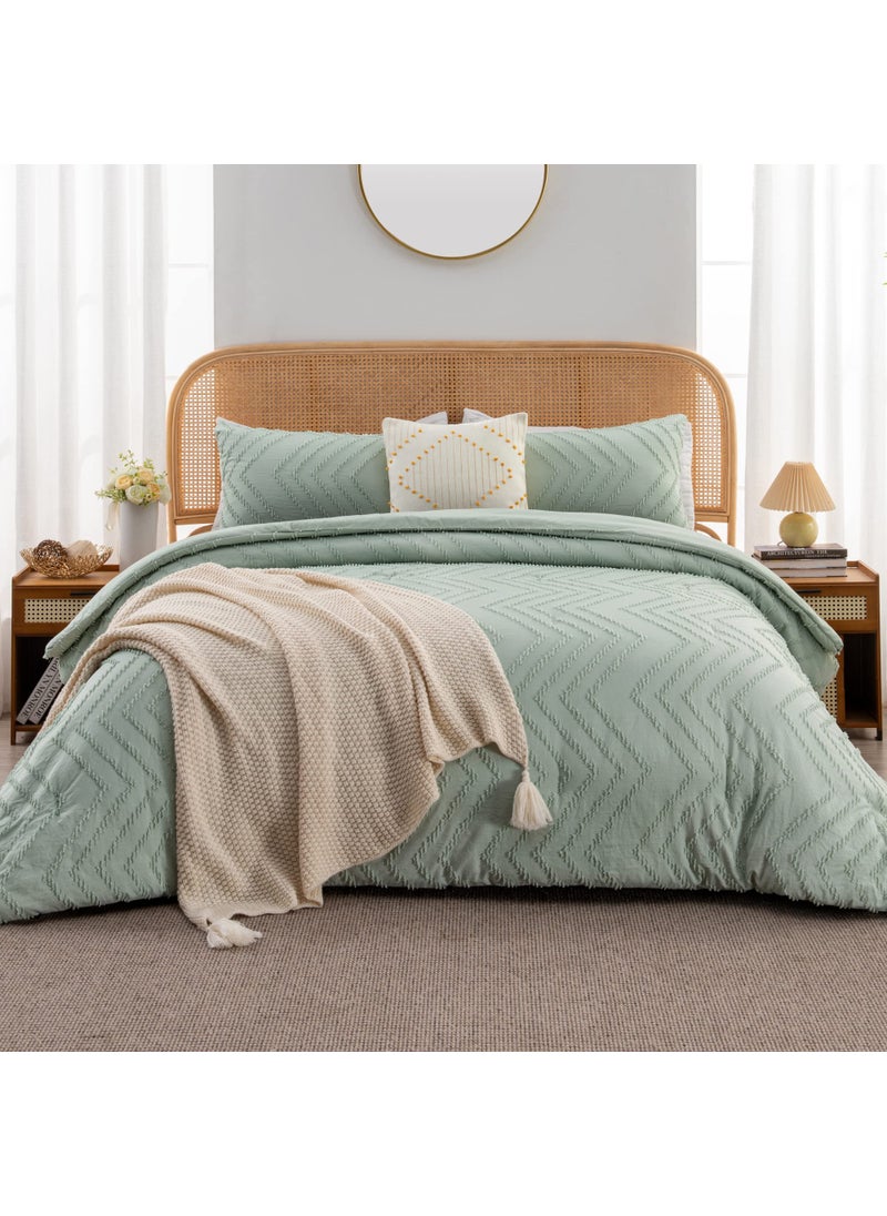 Litanika Litanika Sage Green California King Comforter Set  3 Pieces Cal King Oversized Chevron Tufted Boho Bedding Comforter Sets  Fluffy Bed Set (104x96In Comforter & 2 Pillowcases)  - Image 1