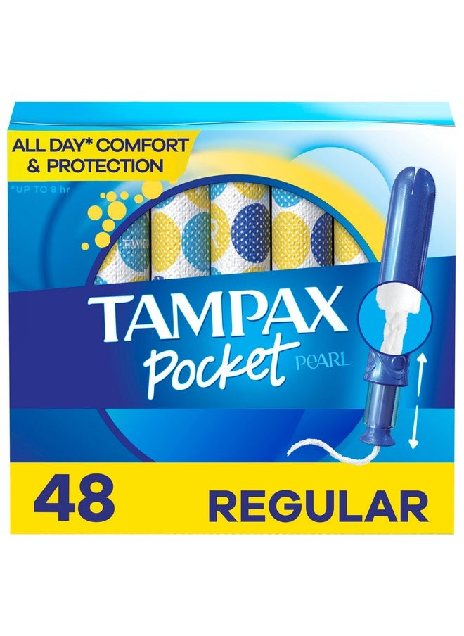 Tampax - Pocket Pearl Tampons, With Leakguard Braid, Regular Absorbency, Unscented, 48 Count Total (3 Packs Of 16) - Image 1