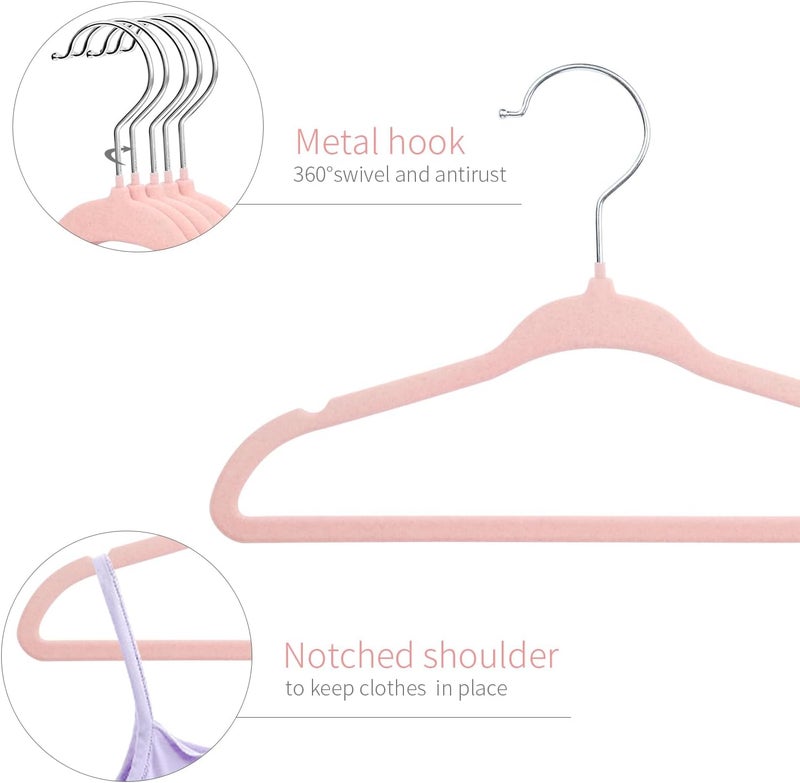 ManGotree 30 Pack Baby Clothes Hangers - Velvet Non-Slip Design in Baby Pink - Image 3