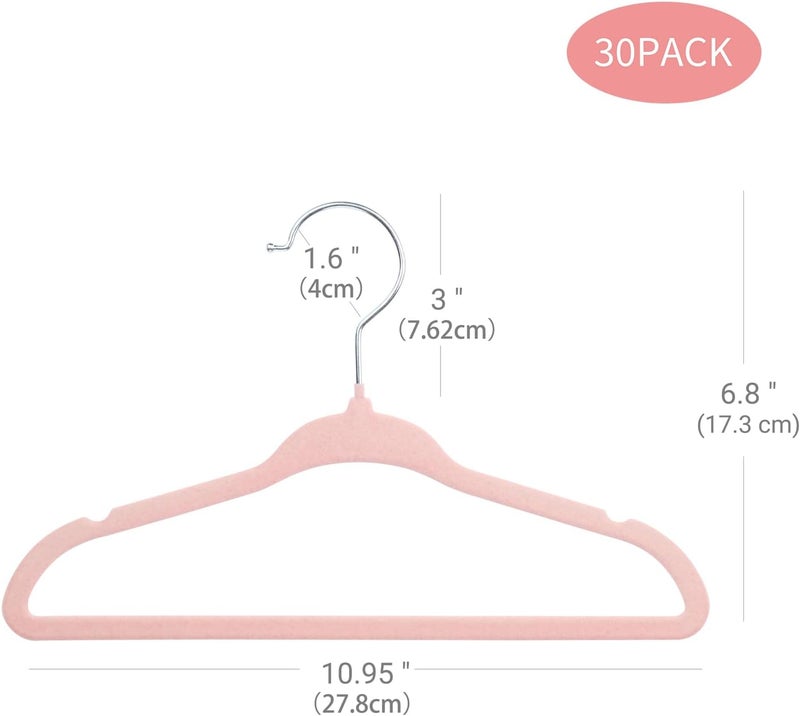 ManGotree 30 Pack Baby Clothes Hangers - Velvet Non-Slip Design in Baby Pink - Image 2