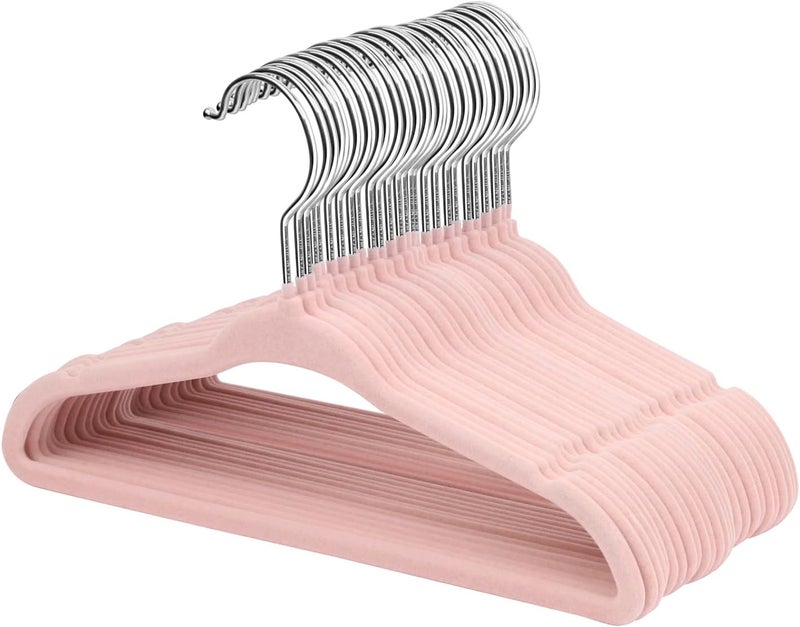 ManGotree 30 Pack Baby Clothes Hangers - Velvet Non-Slip Design in Baby Pink - Image 1