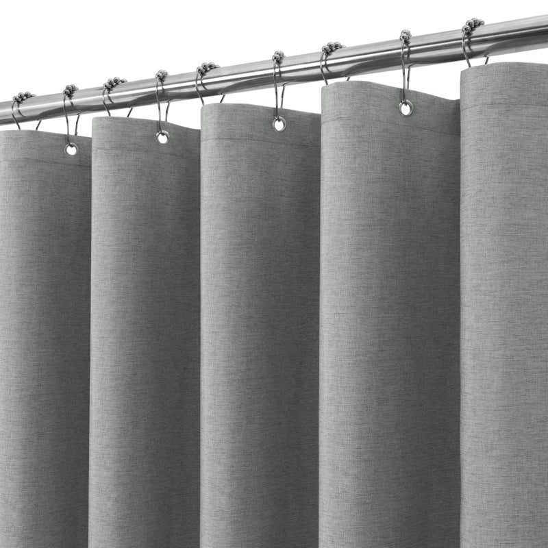 Shower Curtain for Bathroom with Metal Hooks Linen Fabric Shower Curtain Heavy Duty Bath Curtain for Wet Room Bathtub Shower Stall Hotel Quality Weighted Hem Waterproof  182 x 182cm Grey