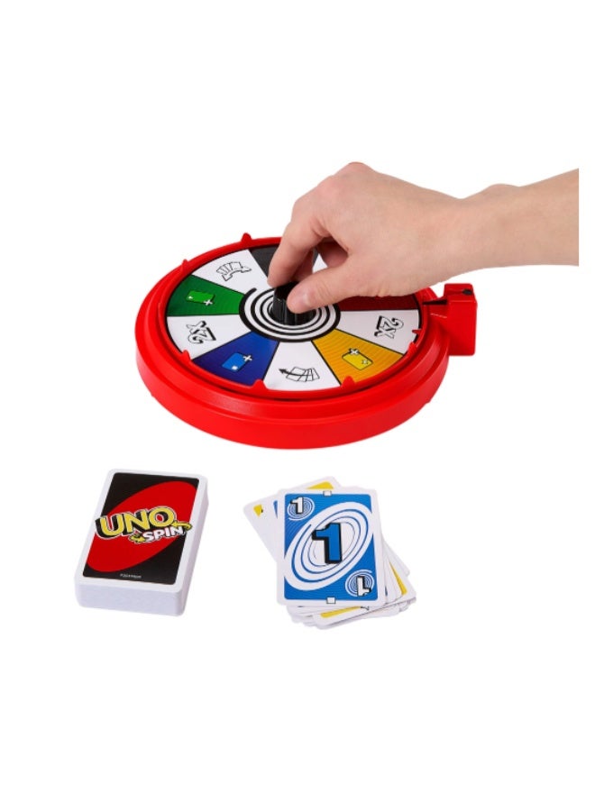 Mattel Games لعبة بطاقات أونو سبين للأطفال والبالغين وليالي العائلة، لعبة كلاسيكية مع دوار الألعاب، تحديات وقواعد جديدة، نشاط ليوم ممطر - Image 2