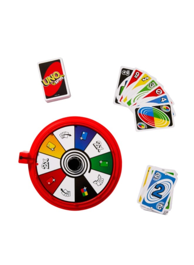 Mattel Games لعبة بطاقات أونو سبين للأطفال والبالغين وليالي العائلة، لعبة كلاسيكية مع دوار الألعاب، تحديات وقواعد جديدة، نشاط ليوم ممطر - Image 3