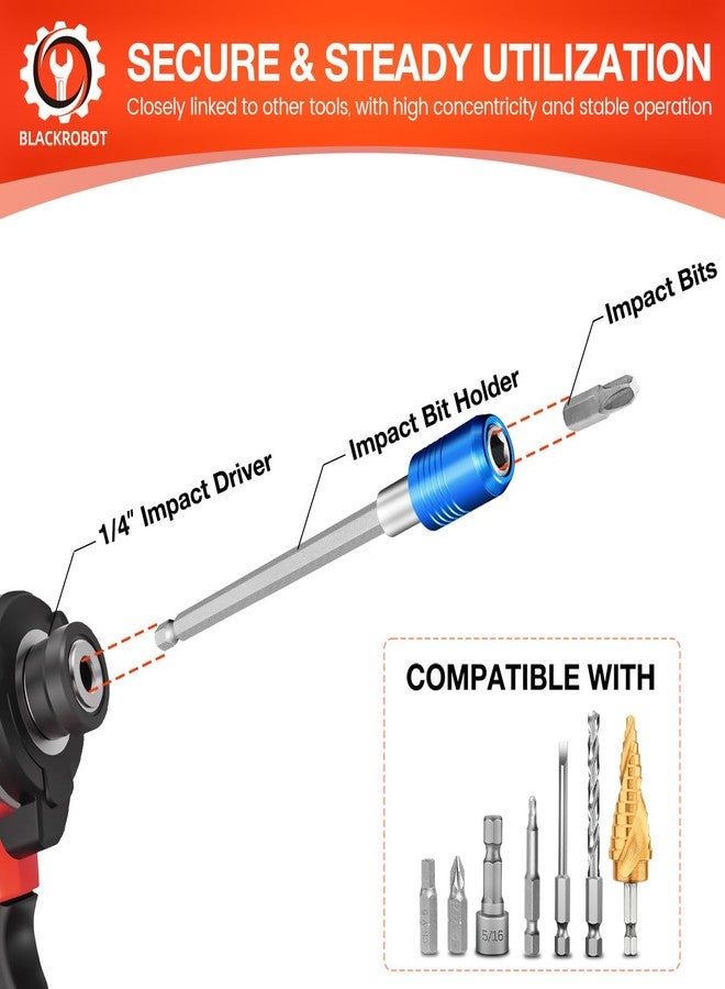 BLACKROBOT 4-Piece Drill Bit Extension Set, Magnetic Quick Change Impact Bit Holder in 2.5", 4", 6", 12" Sizes, for 1/4" Hex Drives, CR-V Steel, Ideal for Screwdriver Bits, Nuts, Drills - Image 4