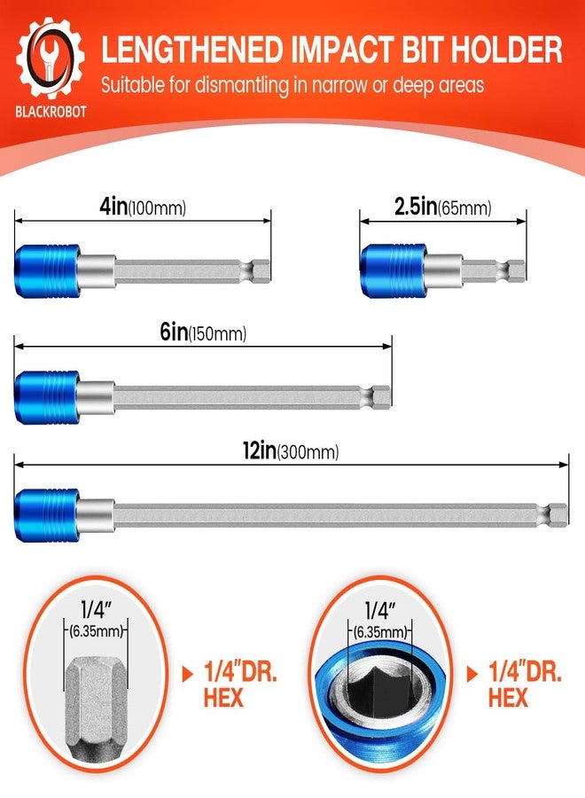 BLACKROBOT 4-Piece Drill Bit Extension Set, Magnetic Quick Change Impact Bit Holder in 2.5", 4", 6", 12" Sizes, for 1/4" Hex Drives, CR-V Steel, Ideal for Screwdriver Bits, Nuts, Drills - Image 2