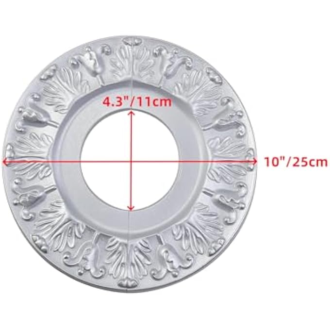 SPLIT CEILING MEDALLION,2 PCS POLYURETHANE CEILING MEDALLION,ROUND DECORATIVE CEILING FAN MEDALLIONS,10"OD X 4.3"ID,BRIGHT SILVER - Image 3