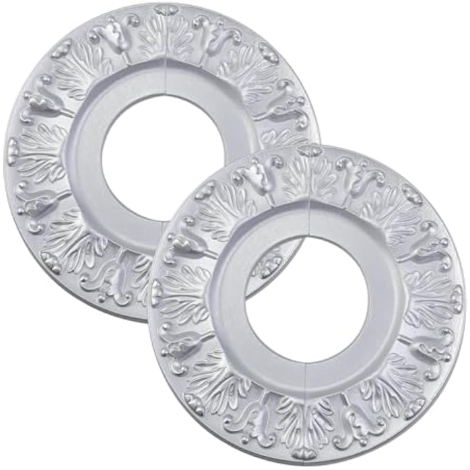 SPLIT CEILING MEDALLION,2 PCS POLYURETHANE CEILING MEDALLION,ROUND DECORATIVE CEILING FAN MEDALLIONS,10"OD X 4.3"ID,BRIGHT SILVER - Image 1