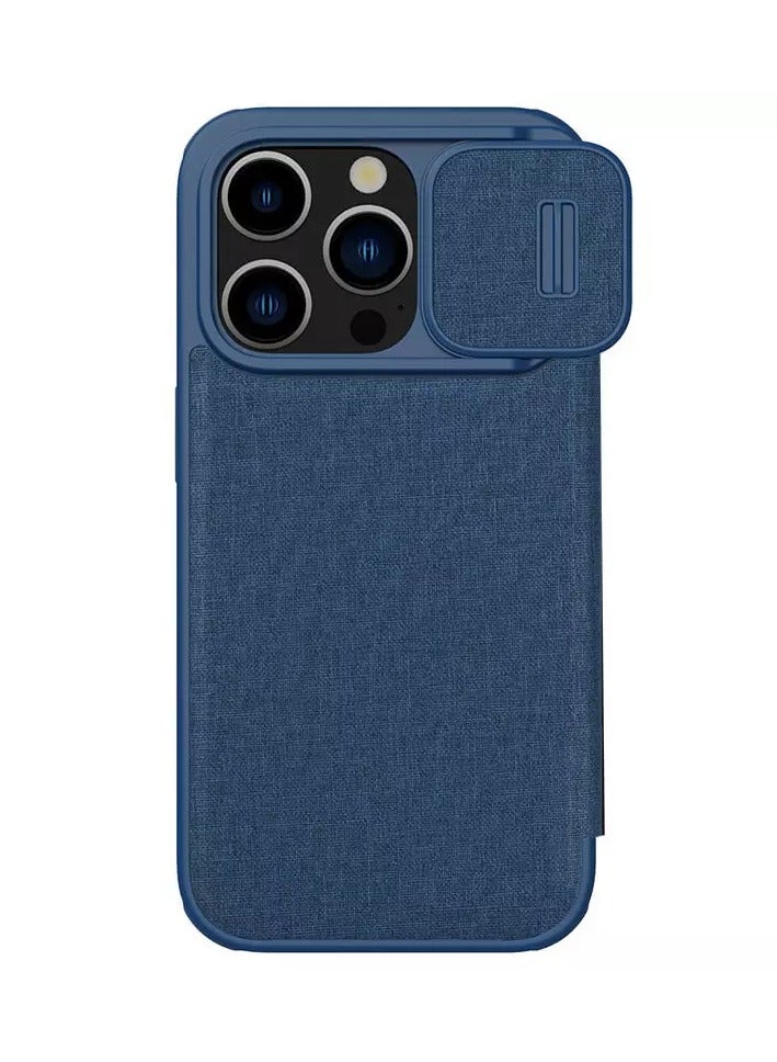 Nillkin Qin Pro Plain Leather + Cloth case for Apple iPhone 15 Pro 6.1 (2023)-Blue - Image 1