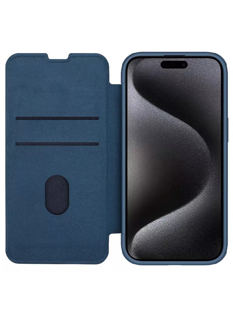 Nillkin Qin Pro Plain Leather + Cloth case for Apple iPhone 15 Pro 6.1 (2023)-Blue - Image 5