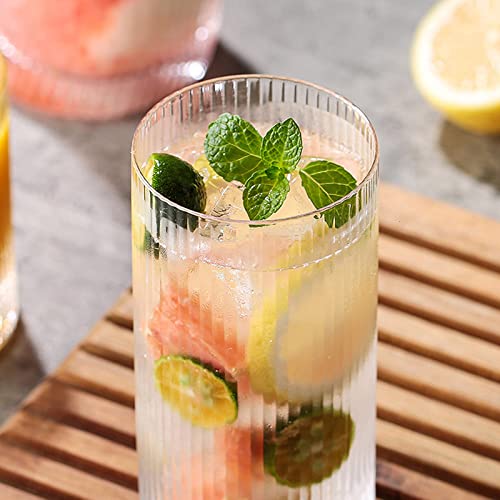 INSETLAN Glass Cups Vintage Glassware Set of 4 Large, Origami Style Transparent Cocktail Glasses Set, Bar Beverages Ice Coffee Cup Juice Ripple Drinkware, 370ml (L) - Image 5