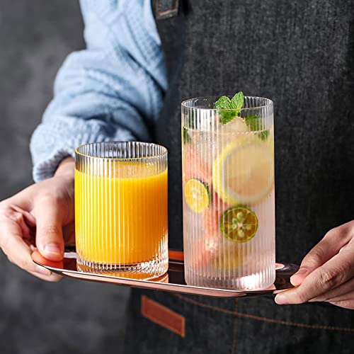 INSETLAN Glass Cups Vintage Glassware Set of 4 Large, Origami Style Transparent Cocktail Glasses Set, Bar Beverages Ice Coffee Cup Juice Ripple Drinkware, 370ml (L) - Image 3