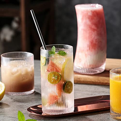 INSETLAN Glass Cups Vintage Glassware Set of 4 Large, Origami Style Transparent Cocktail Glasses Set, Bar Beverages Ice Coffee Cup Juice Ripple Drinkware, 370ml (L) - Image 4