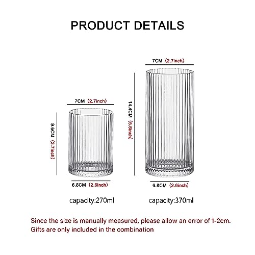 INSETLAN Glass Cups Vintage Glassware Set of 4 Large, Origami Style Transparent Cocktail Glasses Set, Bar Beverages Ice Coffee Cup Juice Ripple Drinkware, 370ml (L) - Image 2