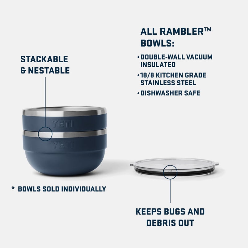 YETI Rambler Bowl, Vacuum Insulated, Stackable and Nestable Stainless Steel Bowl with Lid, 2 Quart, White - Image 2