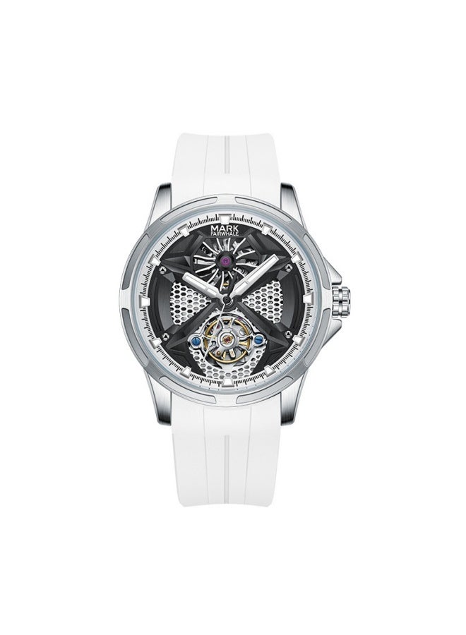 Mark Fairwhale Men's Mechanical Watch - Black Dial & White Silicone Strap