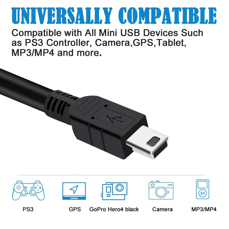 VOTY Mini-USB Cable,2Pack 10ft USB 2.0 Type A to Mini-B Charging Cord for Gopro Hero 3+ Hero4,for Garmin Nuvi,PS3 Controller Charger,MP3 Player,Dash Cam,for Canon Digital Camera,Playstation 3,SatNav,Data - Image 4