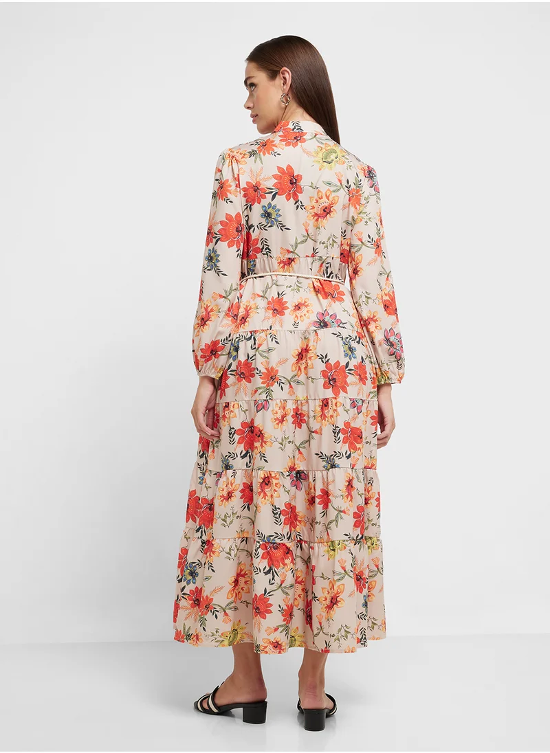 جينجر Floral Tiered A Line Dress