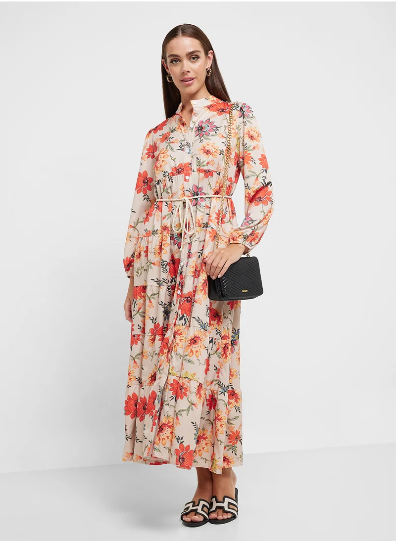 جينجر Floral Tiered A Line Dress