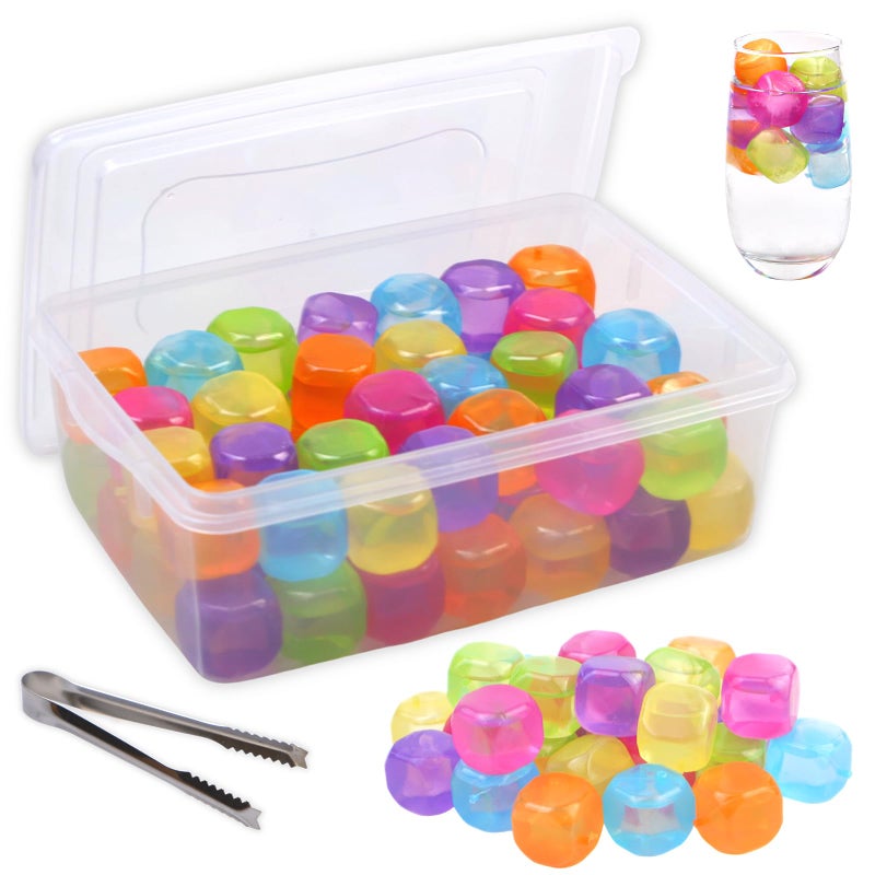 BYTTME Reusable Ice Cube with Lid & Bin, 60 Pack Plastic Ice Cubes for Drinks BPA Free, Colorful Refreezable Square Ice Cubes for Water Bottles, Whiskey, Vodka, Coffee, Beer or Wine, Non-Diluting - Image 1