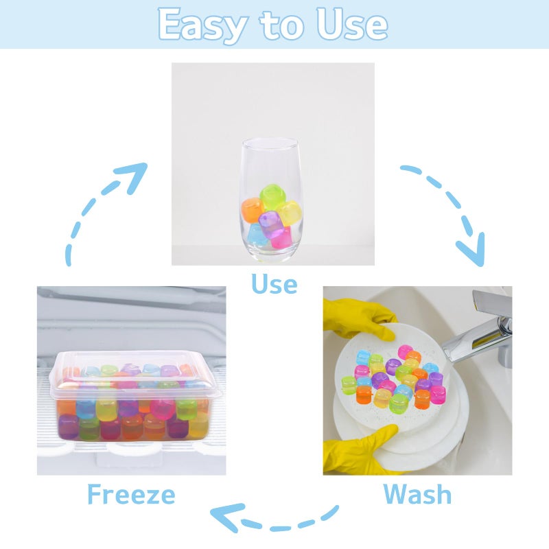 BYTTME Reusable Ice Cube with Lid & Bin, 60 Pack Plastic Ice Cubes for Drinks BPA Free, Colorful Refreezable Square Ice Cubes for Water Bottles, Whiskey, Vodka, Coffee, Beer or Wine, Non-Diluting - Image 4
