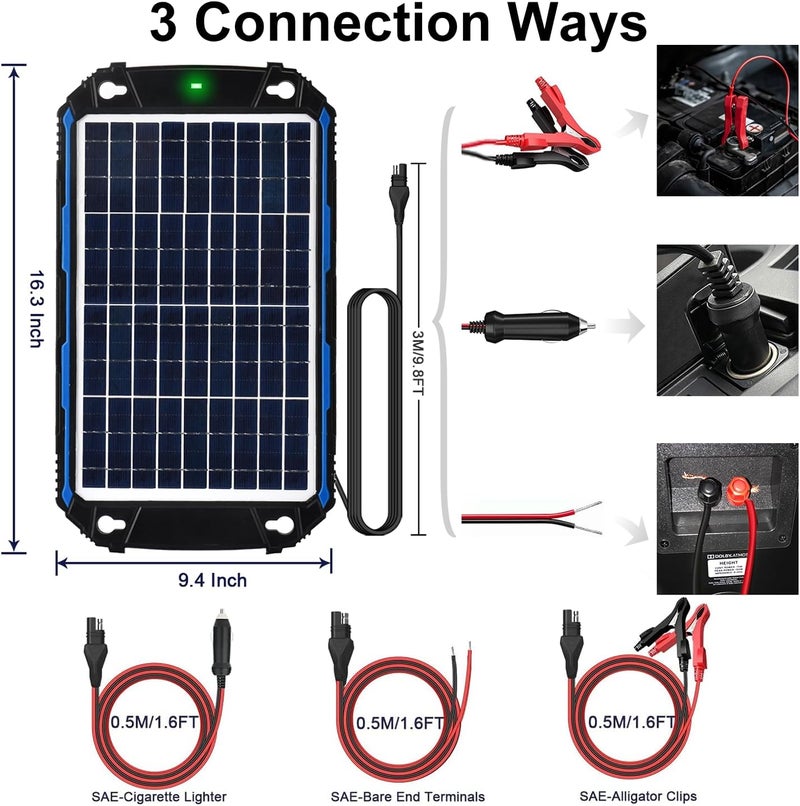 SUNER POWER Waterproof 10W 12V Solar Battery Charger & Maintainer Pro, Built-in UltraSmart MPPT Charge Controller, 10 Watt Solar Panel Trickle Charging Kits for Car Automotive Boat Marine RV Trailer - Image 5