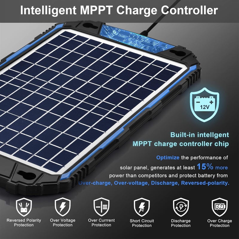 SUNER POWER Waterproof 10W 12V Solar Battery Charger & Maintainer Pro, Built-in UltraSmart MPPT Charge Controller, 10 Watt Solar Panel Trickle Charging Kits for Car Automotive Boat Marine RV Trailer - Image 2
