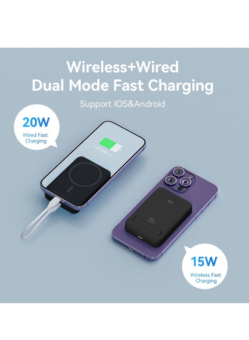 زيم zime بنك الطاقة المغناطيسية 10,000mAh قابل للطي شاحن محمول مغناطيسي لاسلكي ، 20W USB-C الطاقة متوافقة مع سلسلة آيفون 16/15/14/13/12 - Image 2