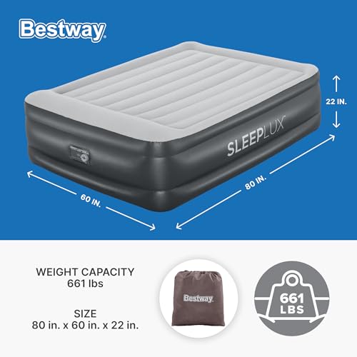 SLEEPLUX مرتبة هوائية قابلة للنفخ من SLEEPLUX متينة مع مضخة مدمجة، وسادة وشاحن USB، بارتفاع 22 بوصة للملكة - Image 2