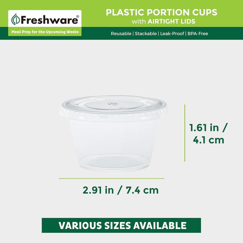 Freshware Plastic Portion Cups with Lids [4 Ounce, 200 Sets] Disposable Plastic Cups for Meal Prep, Salad Dressing, Jellos Shot Cups, Souffle Cups, Condiment and Dipping Sauce Cups - Image 3