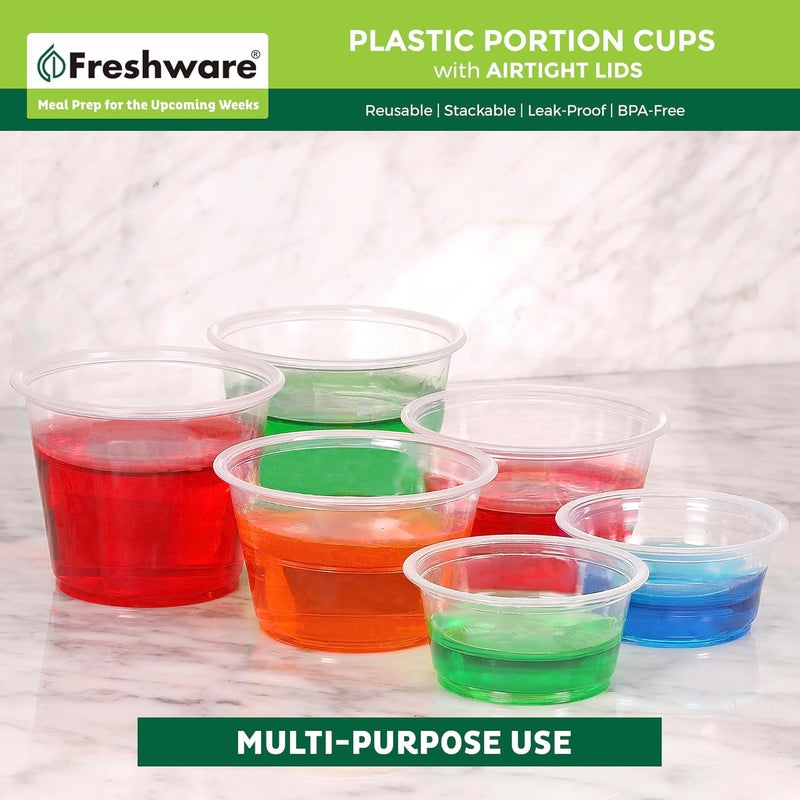 Freshware Plastic Portion Cups with Lids [4 Ounce, 200 Sets] Disposable Plastic Cups for Meal Prep, Salad Dressing, Jellos Shot Cups, Souffle Cups, Condiment and Dipping Sauce Cups - Image 5
